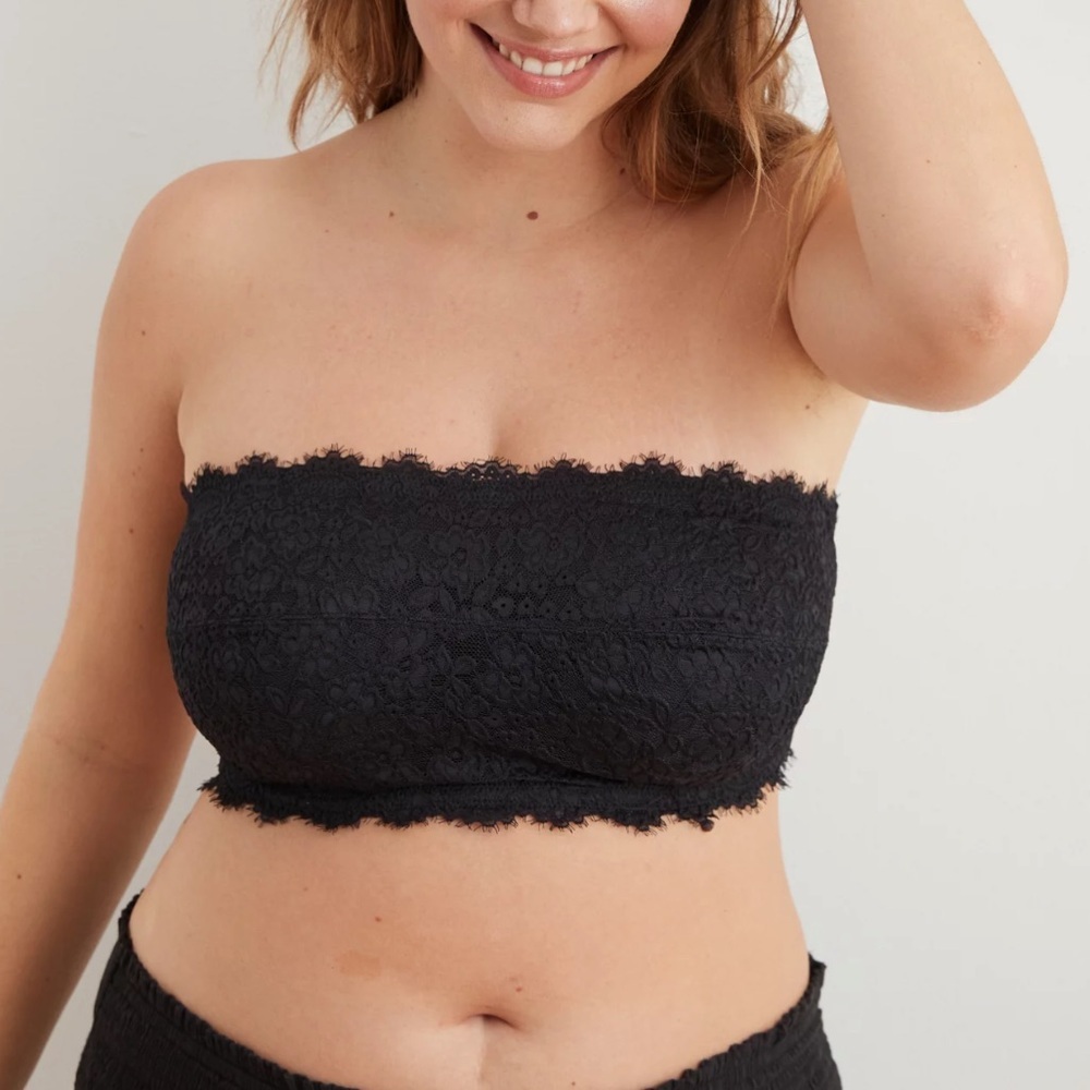 NWOT Aerie Eyelash Lace Bandeau Bra Black size 34D